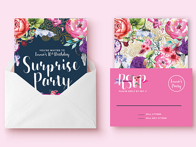 Boho Surprise Party Invitation Design 16th birthday birthday birthday party bohemian boho boho design hand drawing hand lettering handdrawing handlettering invitation invitation design invite invite design party pink surprise party sweet 16 watercolor watercolor floral