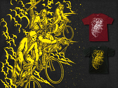 4 Wheelmen Of The Apocalypse bicycle bike emperor fixed gear gothic hand lettering ink lettering metal punk real screen print shirt skeleton skull stoner t shirt