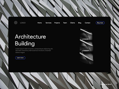 Architecture building landing page 2019 adobe illustrator architecture landing page branding dark mode dark theme dribble shots interaction design invites landing page trend2019 ui unsplash user experience user interface ux web design web development webgradient webui