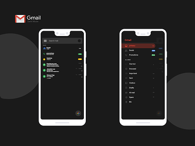 G-Mail redesign concept- Dark Mode for android 2019 adobe illustrator dark mode dark theme dribble shots gmail google io 2019 interaction invites landing page mobile ui redesign concept trend2019 ui user experience user interface ux web design web development webui