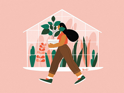 Take your plant home 2d art character cozy digital digital illustration female flat greenery illustration minimalistic modern plant illustration vector art vector artwork woman illustration