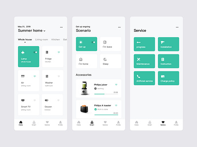 Smart home level 1 page app green smarthome ui ux