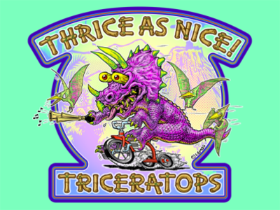 Thrice As Nice! Triceratops character concept character design clip studio paint digital art digital ink dinosaurs hand drawn hand lettering illustration mike lemos mike lemos aka spacetrog pen and ink sticker art tee shirt design