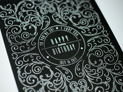 Birthday Card Printed birthday black card swirls titling gothic white