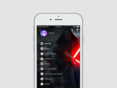 NomadTV app - Side Menu app interface ios menu sidemenu tv ui ux