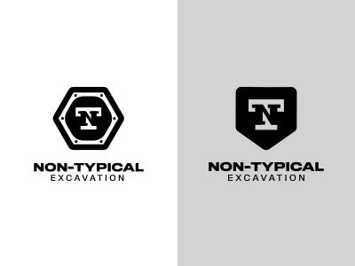 Non-Typical Variations bolt construction excavation negative space nt nt logo rivets shield