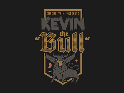 Kevin "The Bull" blackletter bull circus trix kevin the bull park shield trampoline tshirt wings