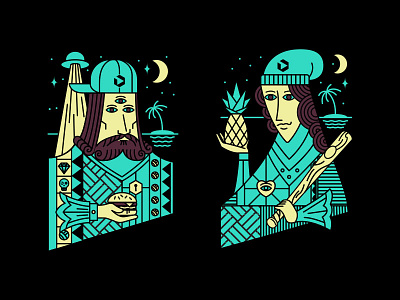 King and Queen alien business card ecclectic hamburger king pineapple queen