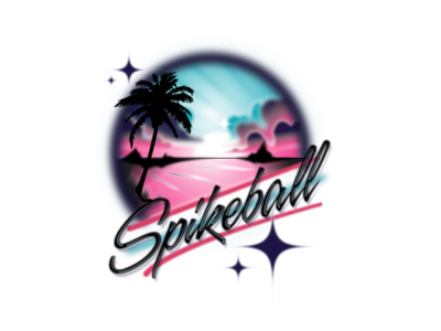 Spikeball Faux Airbrush airbrush beach mesh palm tree spikeball sunset tool tshirt