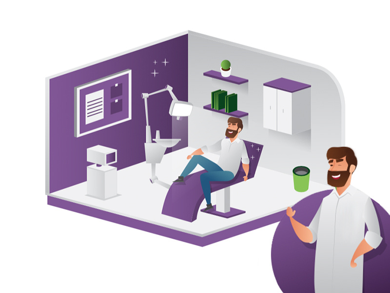 Elite Touch scenario isometric art isometric illustration isometric office dental services cleaning character illustration