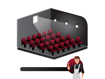 Elite Touch character cleaning services illustration isometric isometric illustration movie theater movies