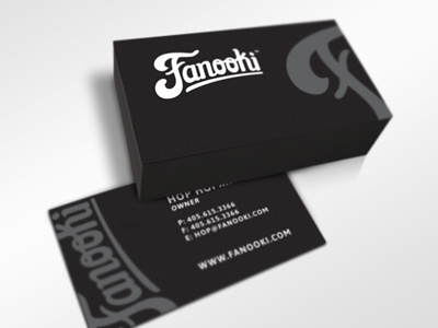 Fanooki Bizcards black business card card custom typography grey logo matte black mock up silkscreen white