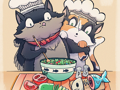 Little Chefs cartoon cats chefs color cooking illustration little photoshop