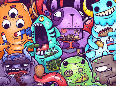 Monster Meals colorful design eating food fun illustration monsters puzzle
