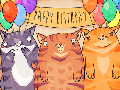 Birthday Cats animals balloons birthday cats celebrate color design friends happy pets photoshop