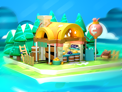 Ye ole shoppe 3d c4d color design fun game gameart island lowpoly minimal render shop store trees