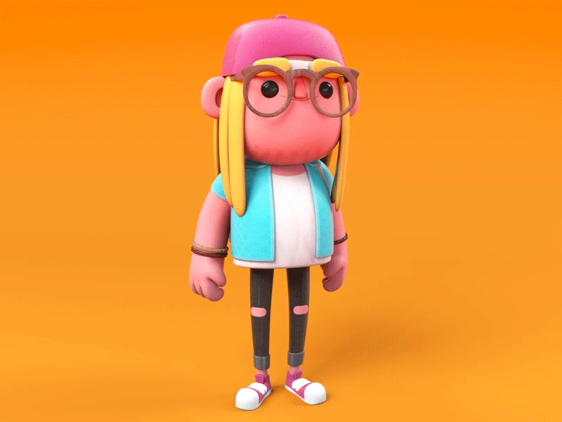 Selfie Idle 3d animation beach c4d cg character color design gif hat highpoly idle lowpoly motion movement render selfie style