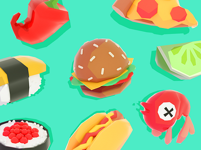 Tiny Snacks 3d burger c4d cute fish food lowpoly pizza snacks sushi