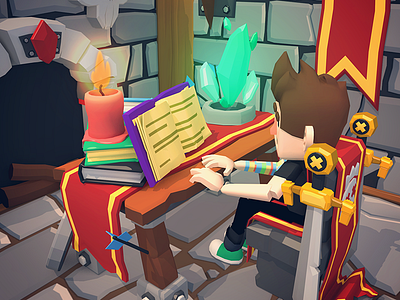 Tiny Medieval Workspace 3d c4d candle dungeon game lowpoly magic medieval mobile scene swords