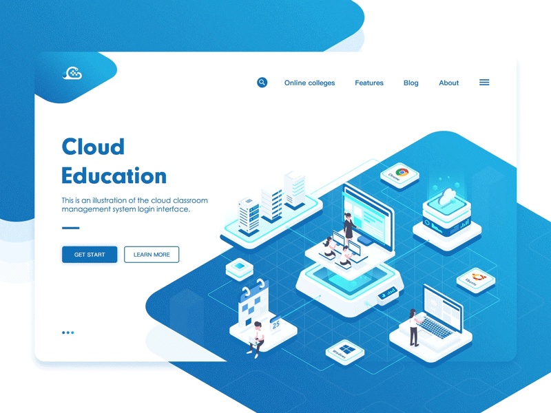 Cloud Education animation blue cloud computer data data transmission design education gif illustration isometric server student teacher windows