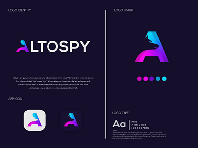 Brandmark for "AltoSpy" colorful logo dog letter logo dog logo letter a logo modern logo spy dog log spyware logo