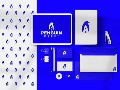 Brand mark for "Penguin Boost" animal logo bird logo boost logo design modern logo penguin boost logo penguin logo