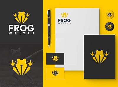 Brand mark for "Frog Writes" animal logo branding content writing logo frog logo graphic design logo mammal logo writing logo