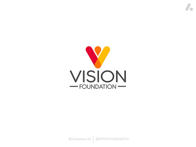 "Letter V + human" identity mark for "Vision foundation human logo letter v logo