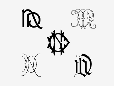 ND Monogram Exploration blackletter interlocking lettering monogram script serif type typography vector victorian