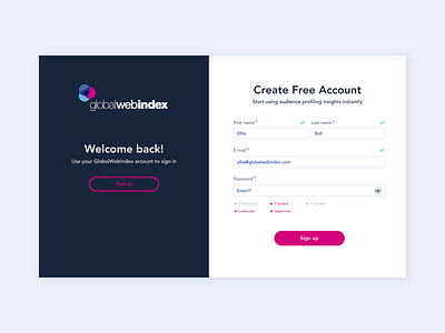 GlobalWebIndex - Registration digital design iconography registration sign in ui design ux design webdesign