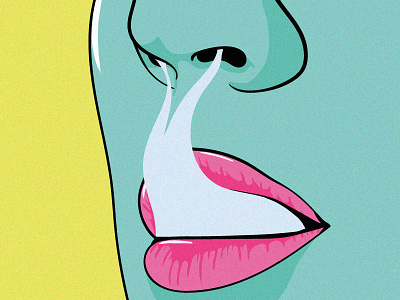 French inhale alien art green illustration pink smoking yellow