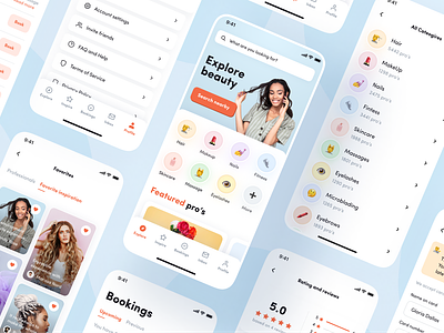 Readyhubb. Mobile App to book beauty services app application beauty design favorites figma interaction ios map mobile mobile app mobile application search ui user experience user interface ux uxui