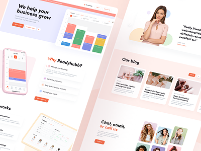 Readyhubb. Marketing website for beauty businesses beauty blog booking business chat clients customers dashboard demo landing makeup messages mockups page payment pro productdesign schedule webapp