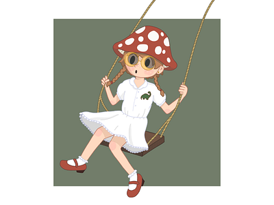 Emoji Challenge 🍄🦕🌘 challenge character design cottagecore cute emoji girl illustration mushroom procreate