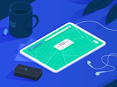 Connecting bluetooth device composition connection design device earphones garmin illustration ipad isometric isometric illustration isometry map office pairing plant table tablet ui ux vector
