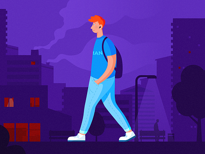 City boy boy city color design drawing human illustration man night person vector violet walk