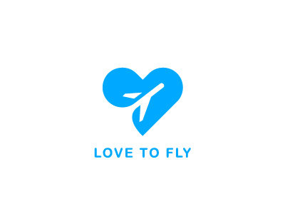 Love To Fly logo, inverse airplane fly heart honey moon icon logo plane vector
