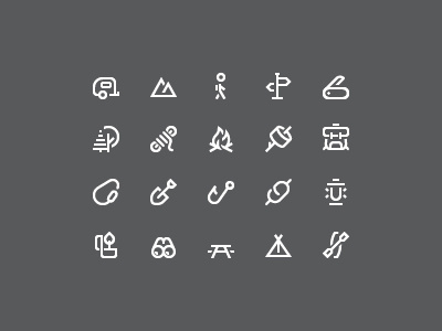 Camping and outdoor icons activities camping icons ios line mounts outdoor outline picnic pixel perfect tent vector