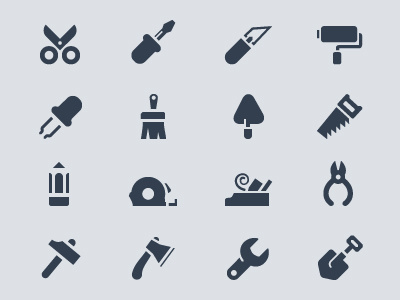 Tools icons ax brush hammer icon pencil pixel roller saw scissors screw driver tools vector wood planer