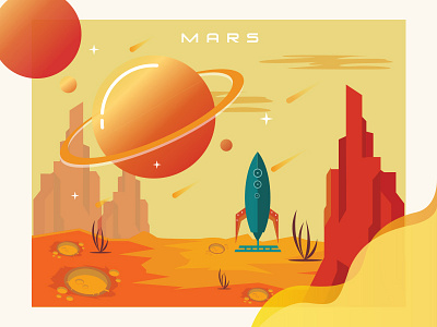Imaginary planet "MARS". mars planet illustration rocket space