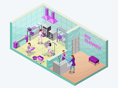 Dry cleaners or laundry service isometric 3d illustration 3d illustration isometric laundry service vector