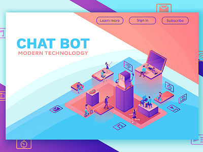 Chat bot isometric 3d illustration 3d bot chat isometric isometry landing page ui vector