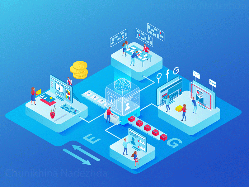 AI in marketing 3d animation artificial intelligence design gif illustration isometric marketing people smart vector