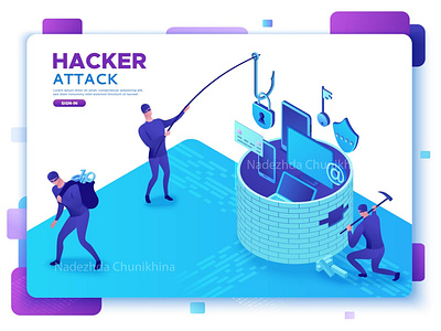 Information security concept, 3d isometric illustration 3d data protection hacker illustration information security isometric landing page people ui ux vector