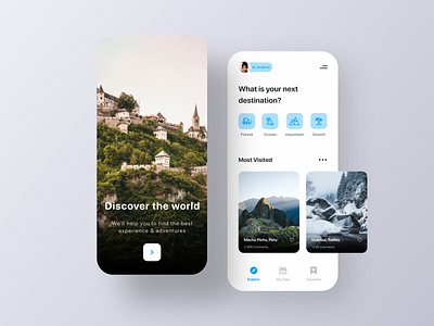 Trips App app clear design discover homepage splashscreen travel travel app trips ui ux vector