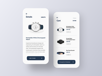 Grand Frank App app cart checkout clear design ecommence trend design ui ux vector watches
