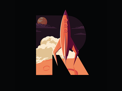 36 Days Of Type- ROCKET 36days 36daysoftype 36daysoftype07 digital illustration letter lettering letters planet rocket rocketship space type typo typography