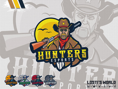 Hunters eSport art artwork branding cowboy design digital art lostis world mascot logo mascot rifle vector