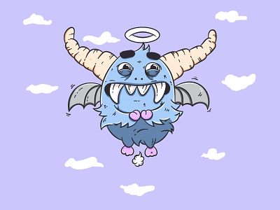 Cutester angel bat blue cute daemon fart flying fun illustration monster sky weird
