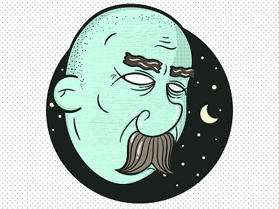 Night & Wisdom cool flat fun illustration mustache night old man simple stars vector vintage